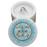 Round White Marble Jewelry Storage Box Inlaid Turquoise Gemstone in Usa